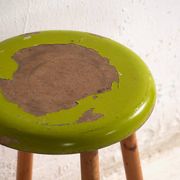 Antique wooden stool with a round seat – Central Europe, circa 1950