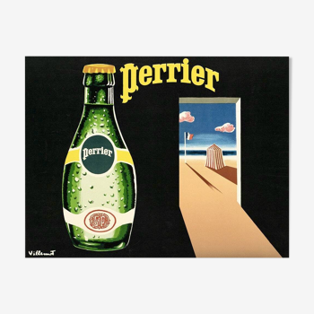 Affiche Perrier the Beach par BERNARD VILLEMOT - Petit Format - Signé par l'artiste - On linen