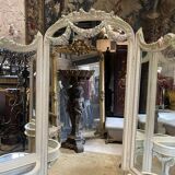 Mirror triptych style Louis XVI wooden rechampie cream XIX th century