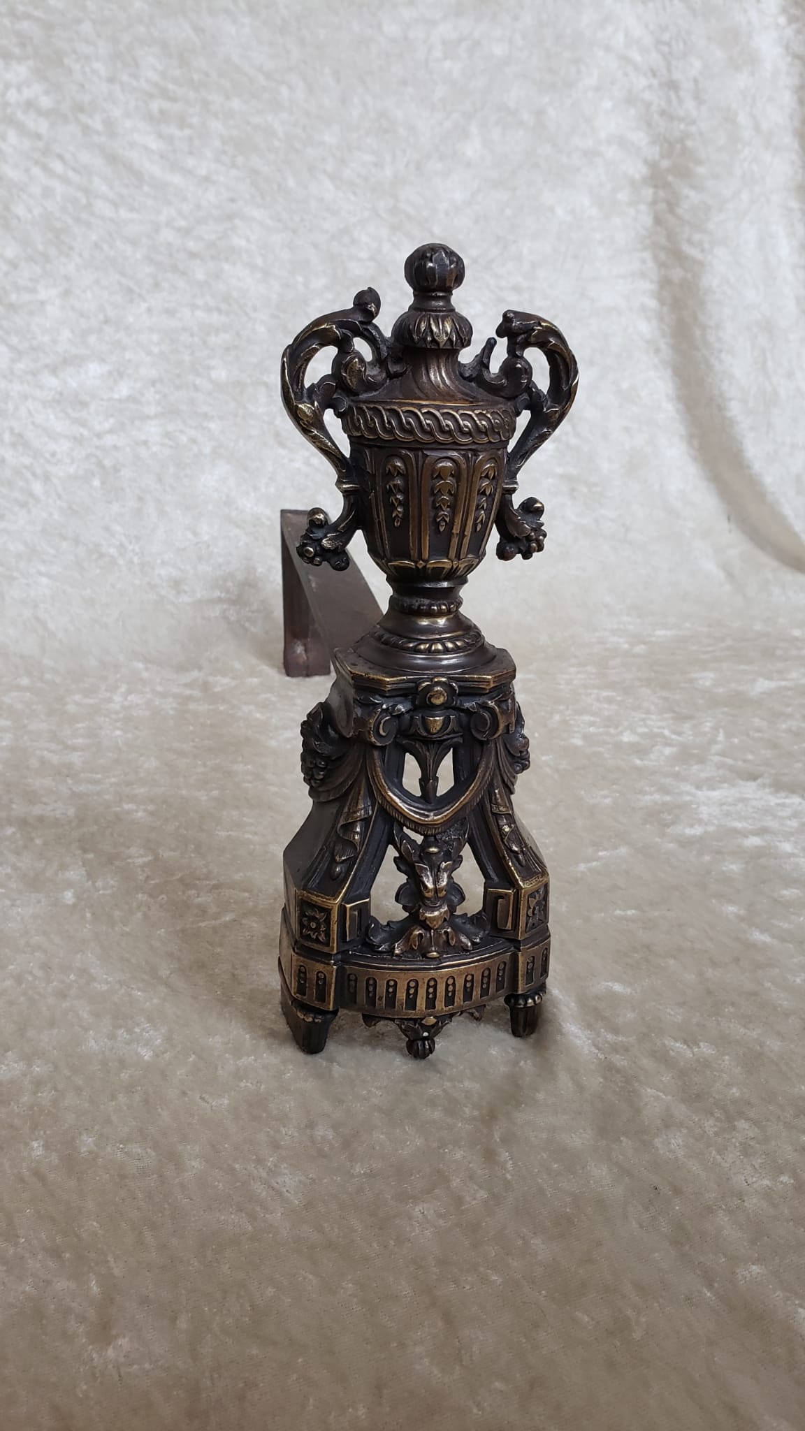 Pair of antique chenets in Louis XVI style bronze