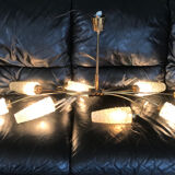 Ceiling lamp 8 tulips 1950 golden metal molded glass