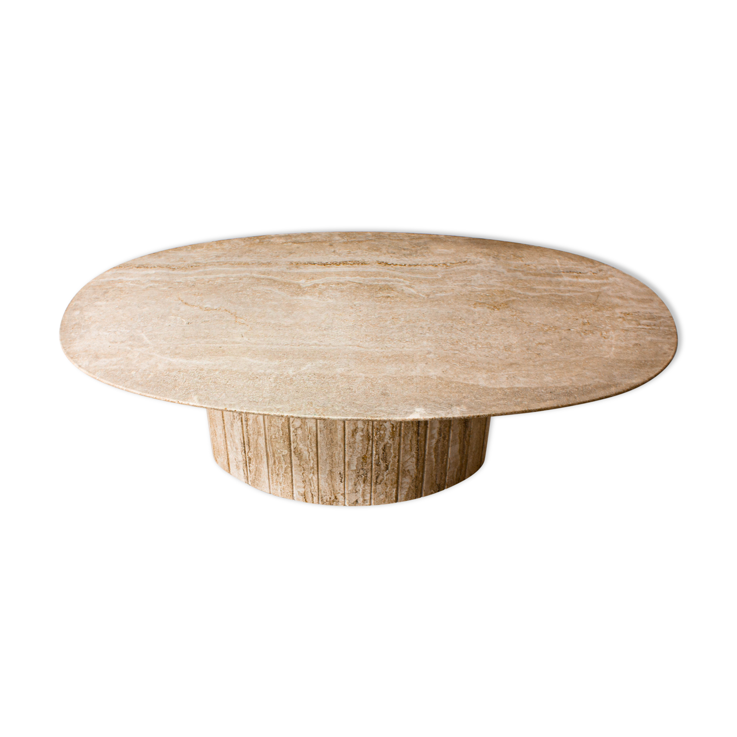 Oval Italian coffee table in travertin, 1970s