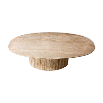 Oval Italian coffee table in travertin, 1970s