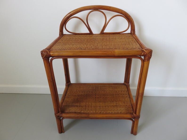 Pair of rattan and bamboo bedside tables 1970s
