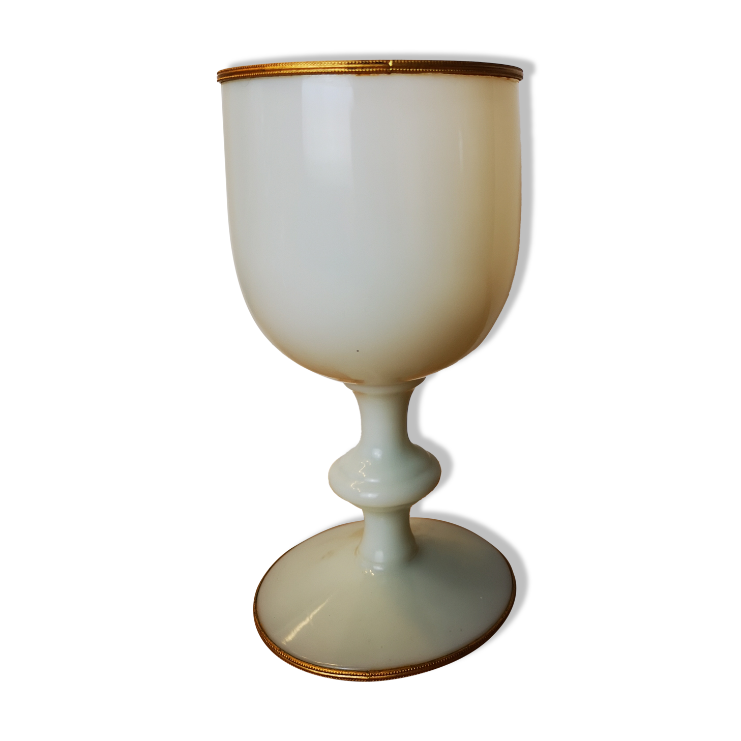 Vintage glass cut with white brass opaline