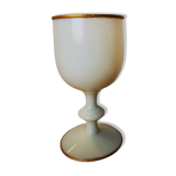 Coupe verre à pieds vintage opaline blanche laiton