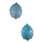 Paire d'appliques murales en forme de feuille Barovier & Toso, en verre de Murano bleu clair, Italie, années 1960.