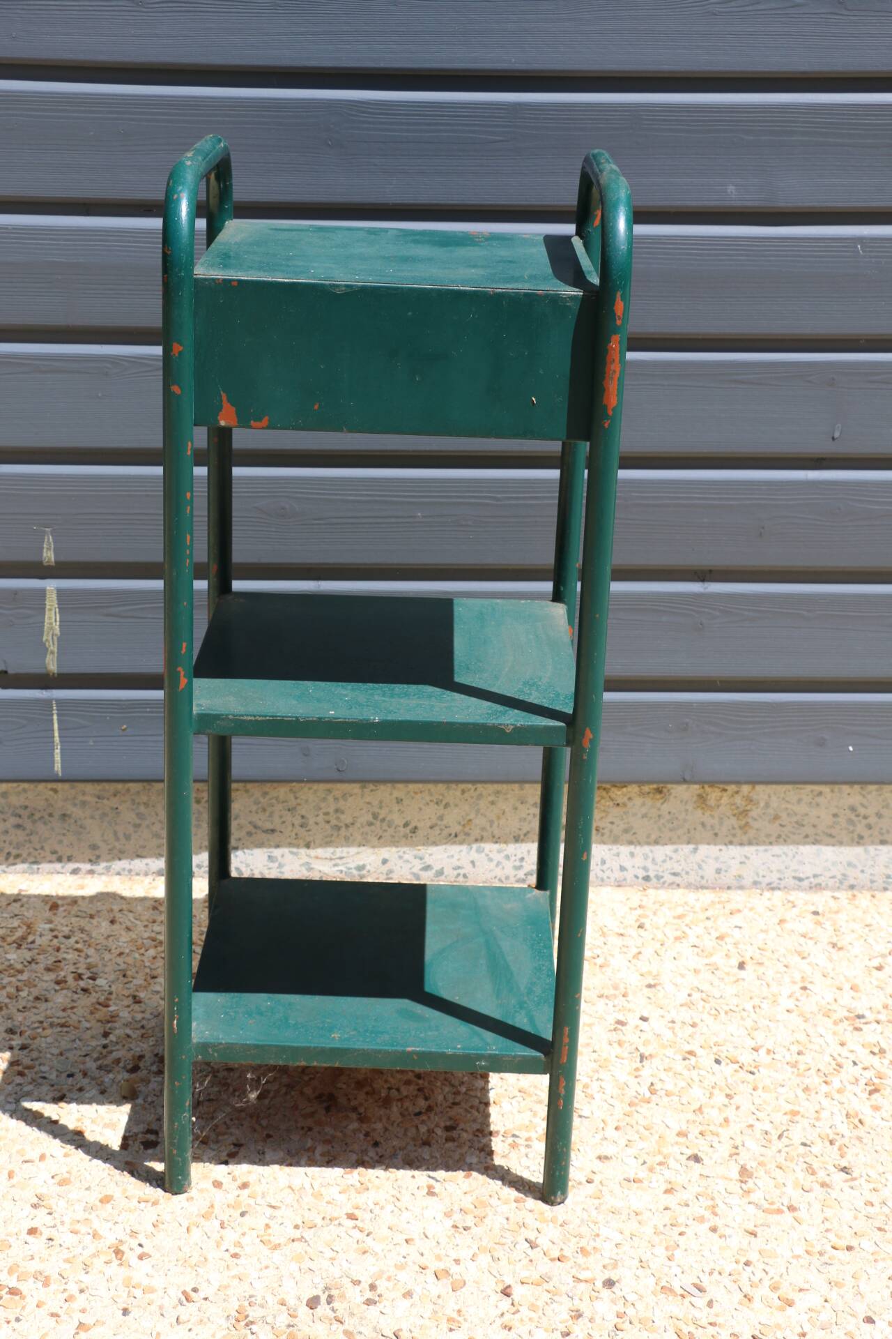Green metal dormitory bedside table 1960