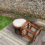 Paire de tabourets rotin vintage 1970