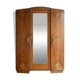 Armoire Art Déco ancienne en bois avec miroir