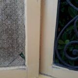 Porte d'entrée cintrée double en chêne, grilles et verre, XIXème