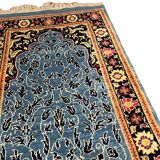 Handmade Blue Carpet with Flower Design