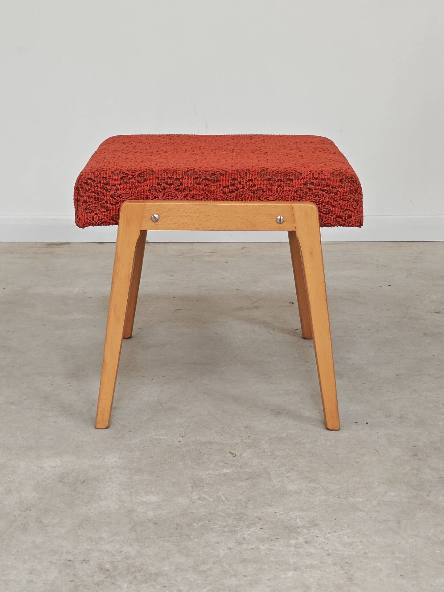 Ton bystrice stool (thonet) wood and orange patterned fabric 1960
