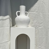 Handcrafted terracotta vase painted white with double handles h:40 d:30