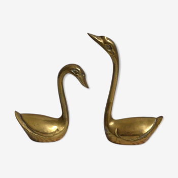 Mini pair of brass swans