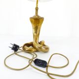 Lampe cobra en laiton doré massif Hollywood Regency 1970