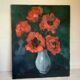 Large painting of a bouquet of flowers, oil on canvas, signed.