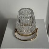 Small golden glass ice bucket with diamond point design and its scoop.