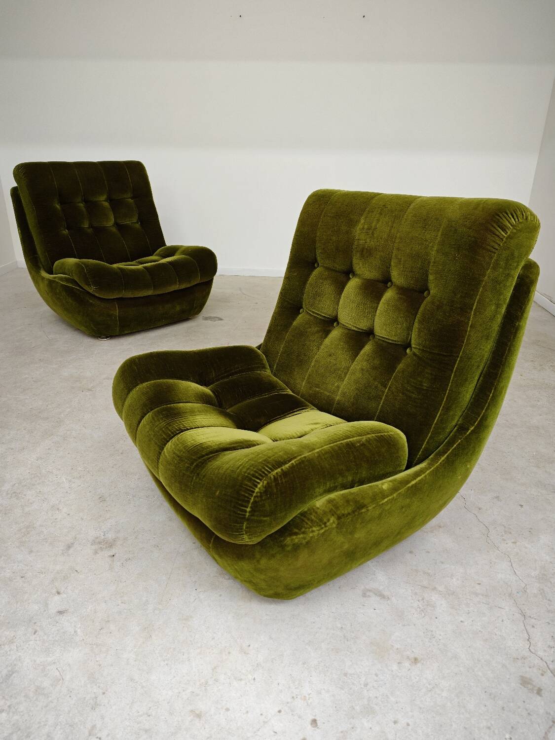 Pair of green velvet Atlantis armchairs by Jitona, ex Czechoslovakia 60s