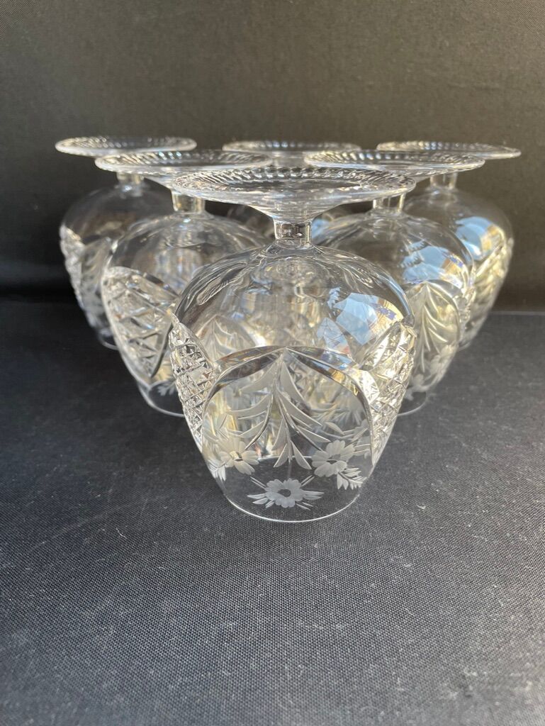 6 cognac glasses – blown and cut crystal