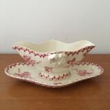 Sauce boat in opaque porcelain by gien, model "thistles". old pink color.
