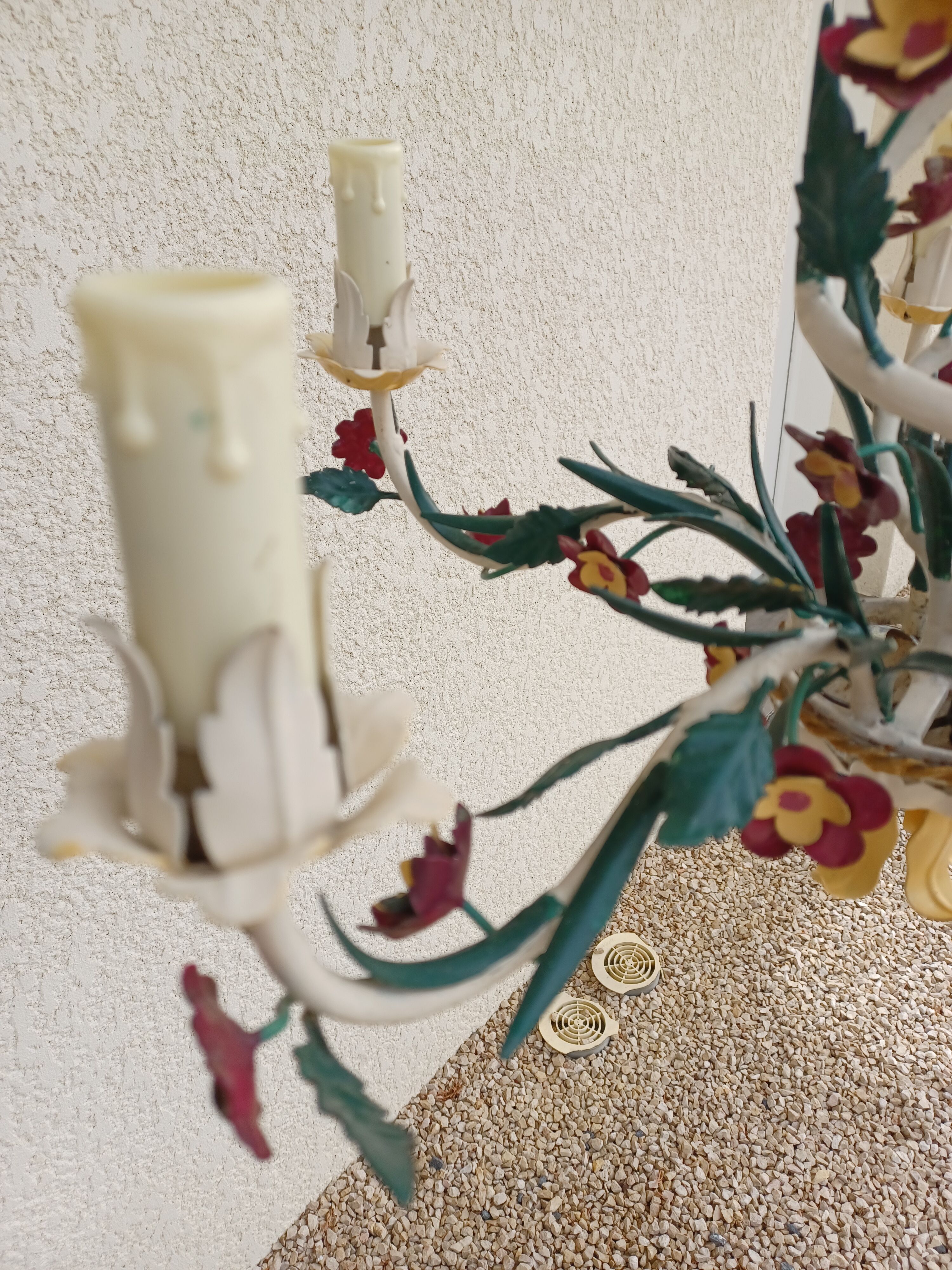 Vintage Floral chandelier in painted sheet metal