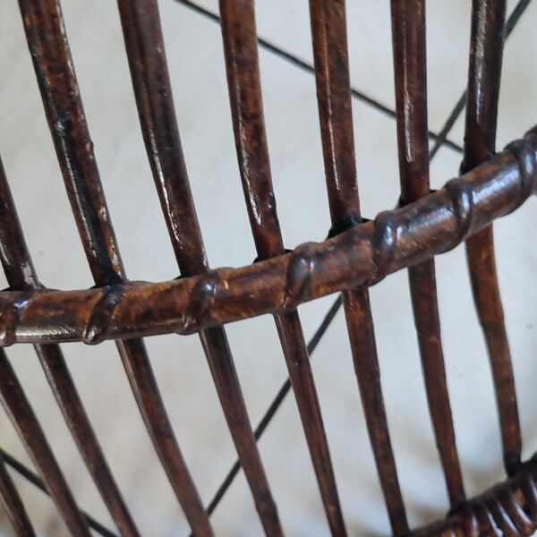 Fauteuil coquille rotin et metal