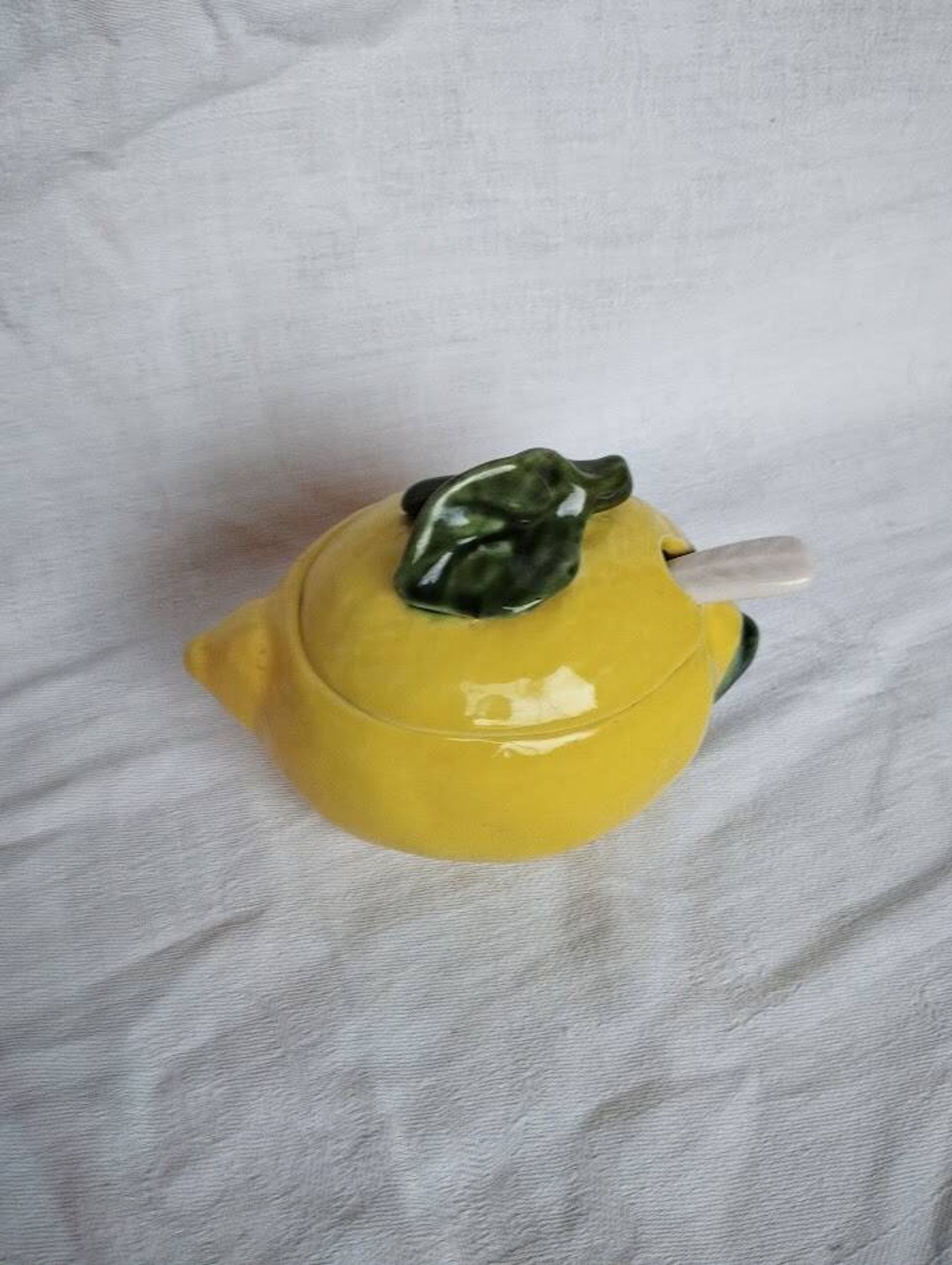 Confiturier citron – Faïence émaillée – Années 60–70 – Vintage