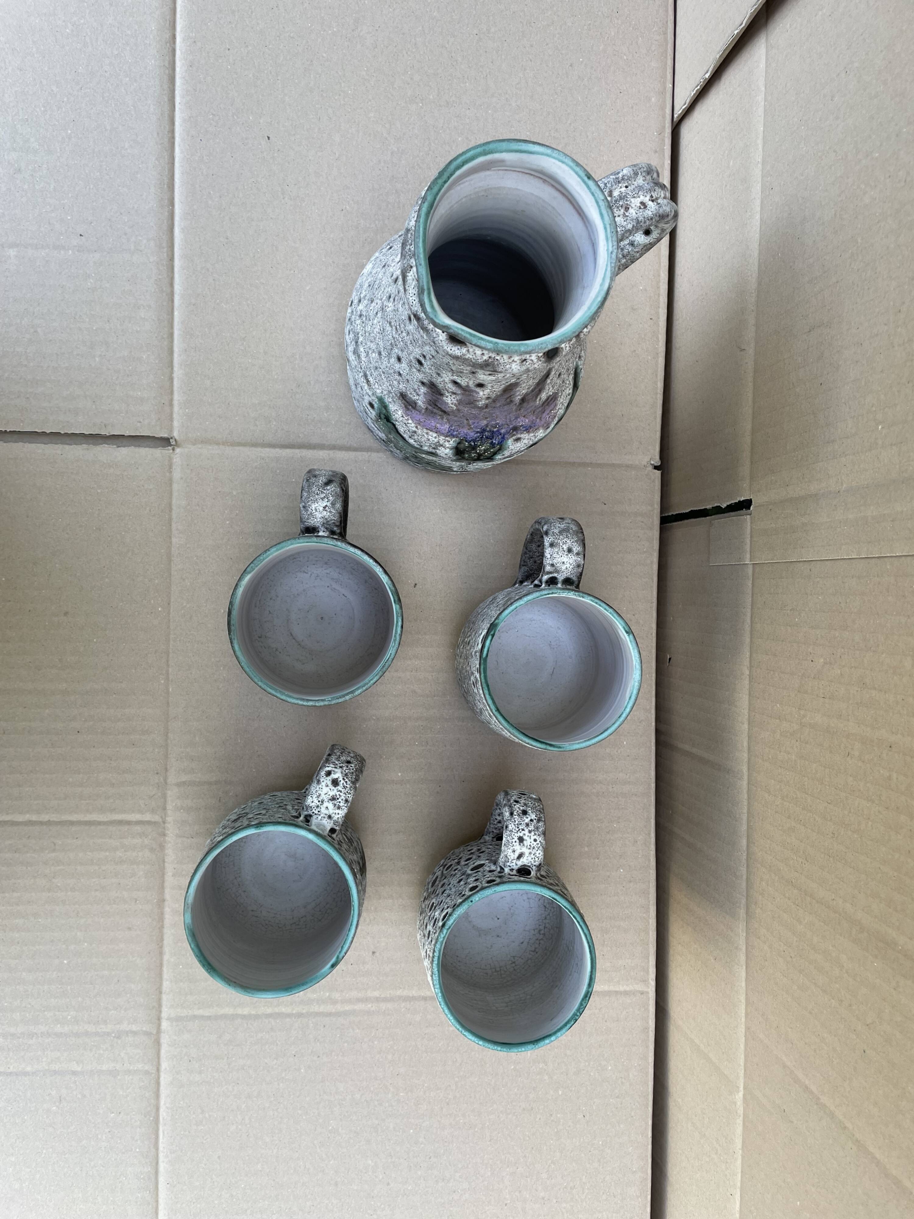 Vallauris lemonade orangeade service -pitcher/cup/glass -vintage hand décor