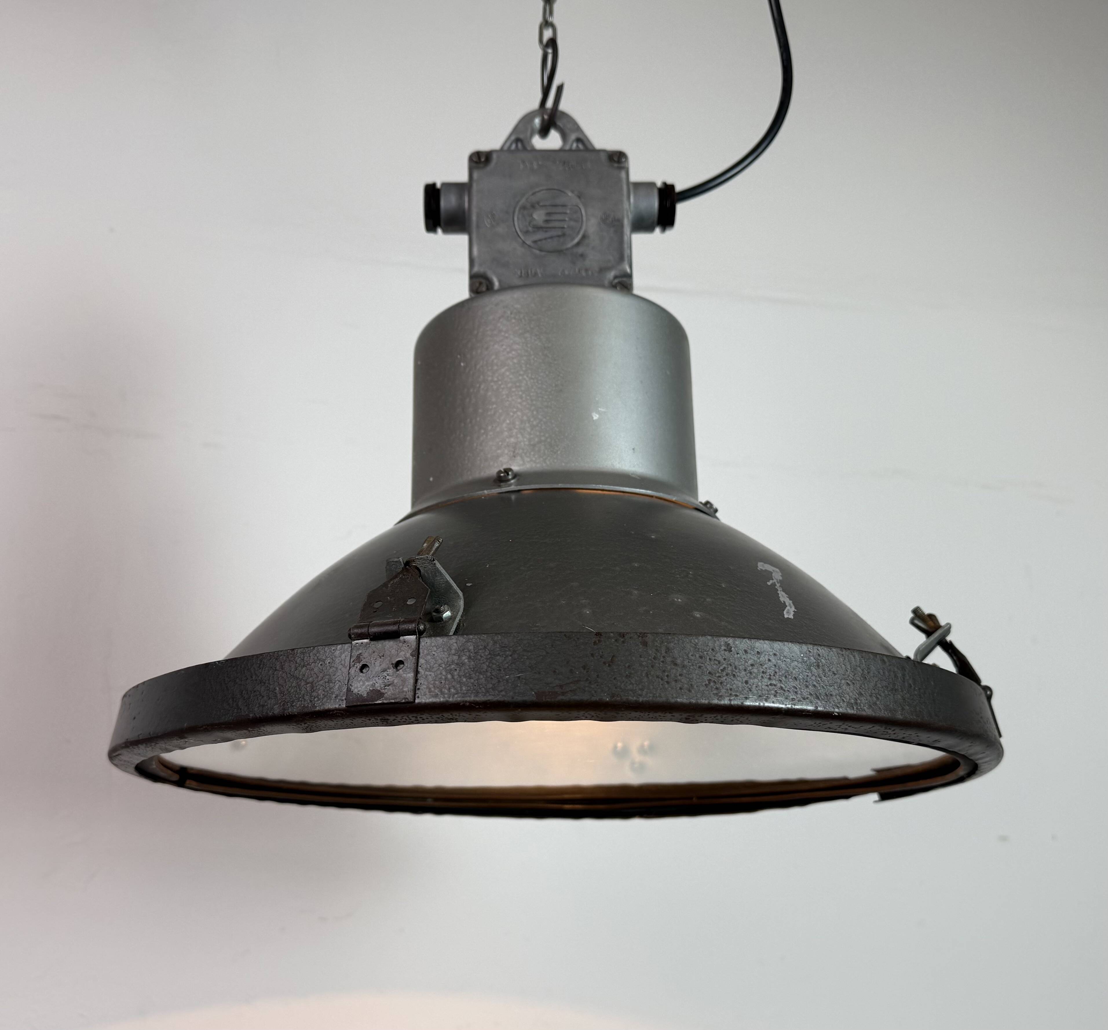 Industrial Grey Hammer Paint Pendant Lamp from Elektrosvit, 1960s