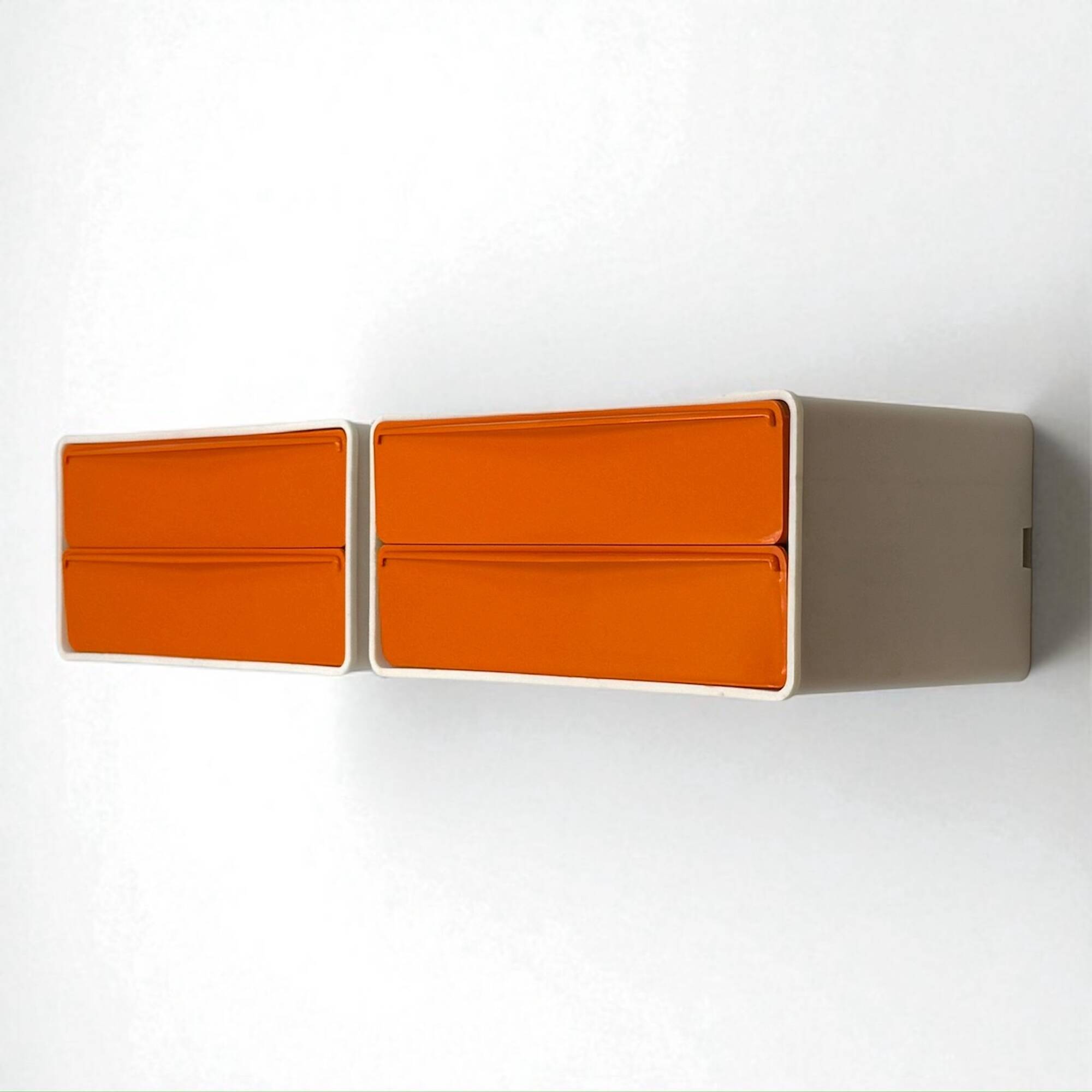 Tiroirs muraux modulaires orange vintage – Plastique des années 1970, style Space Age