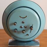 Vintage animated alarm clock in blue owl metal