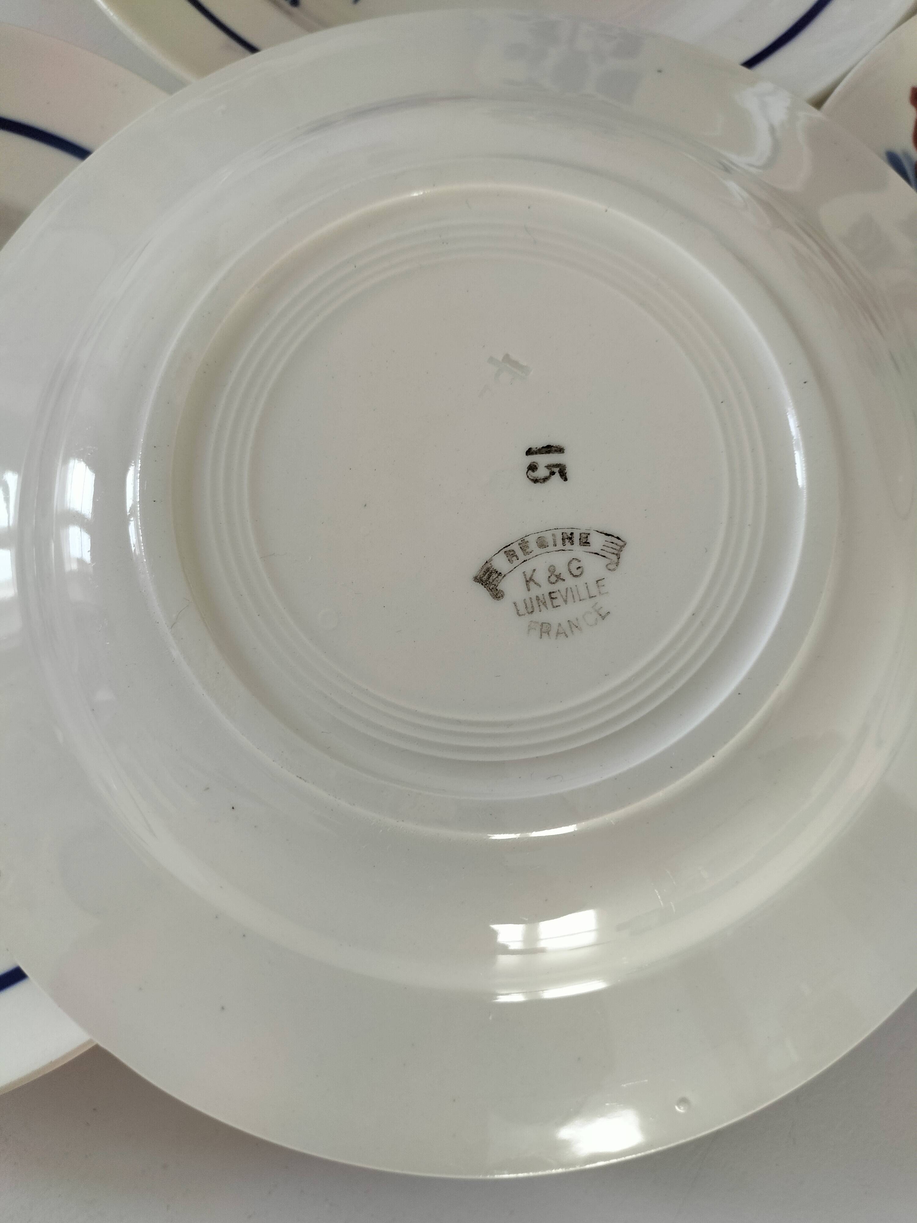 6 antique deep plates K & G Lunéville – Régine model, 1960s