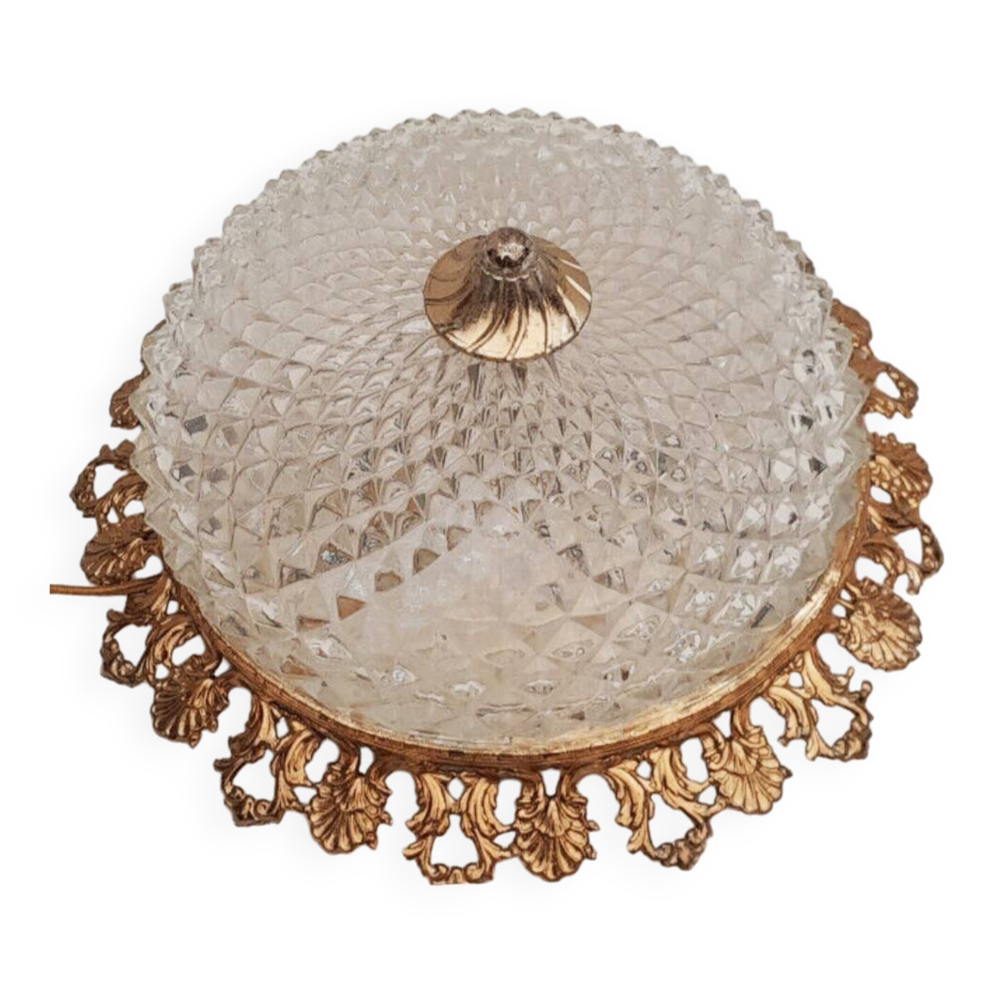 Round ceiling or wall light, in glass from the 70s, vintage.