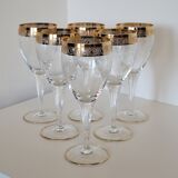 6 old wine glasses in engraved crystal and gold
