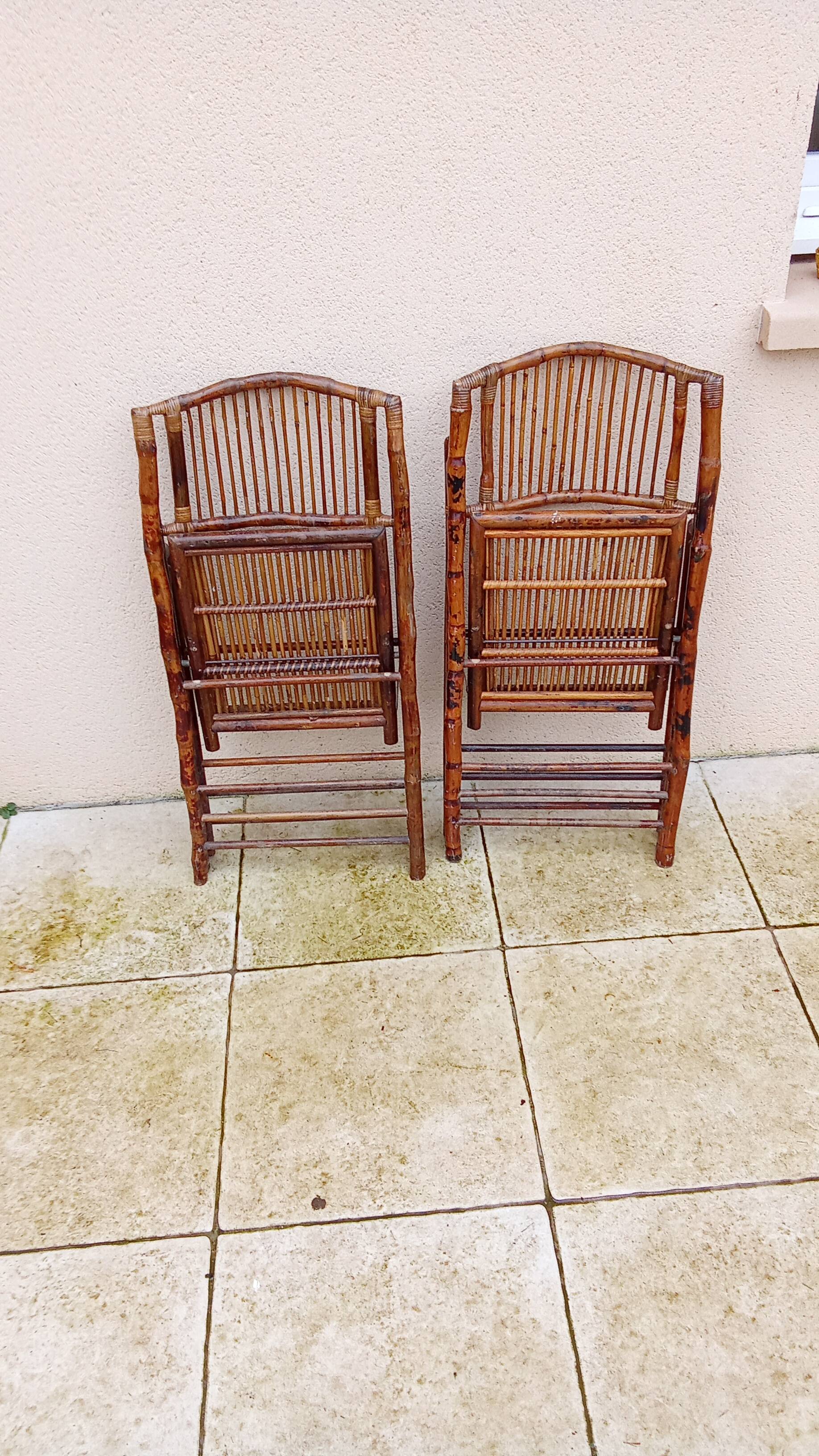 Pair of vintage bamboo folding chairs