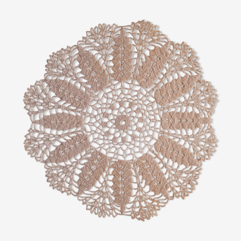 White round placemat, handmade crochet, model with ears. 50s.