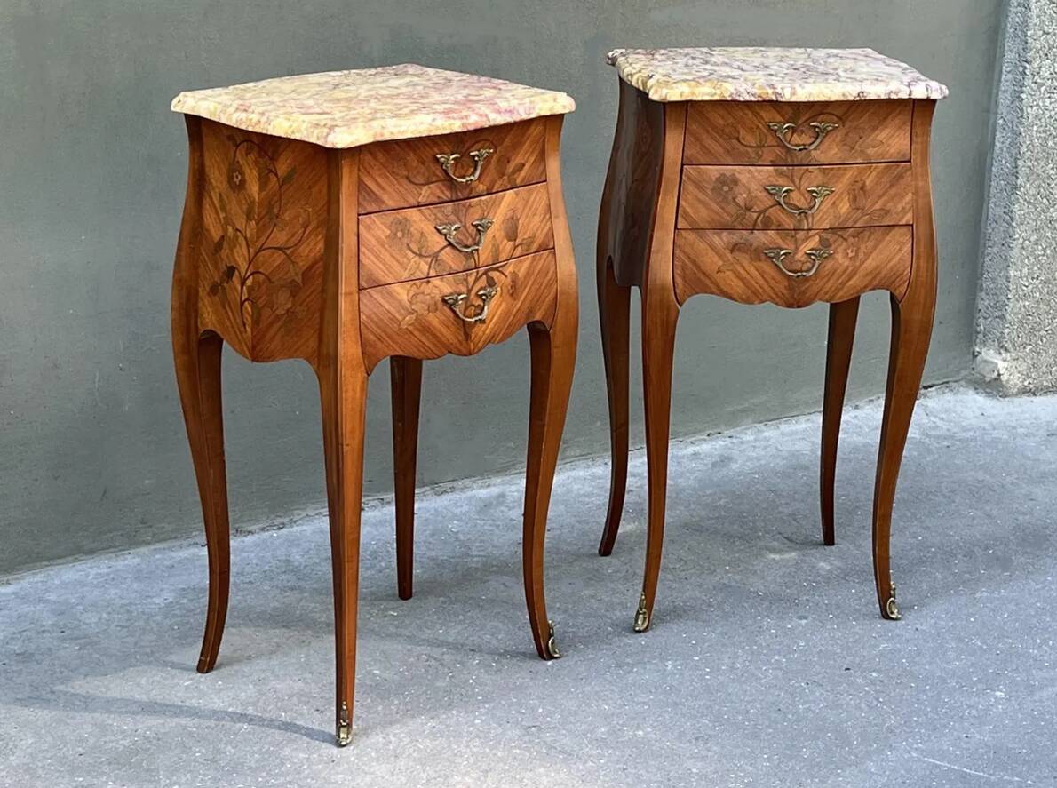 Pair of Louis XV style bedside tables in rosewood.