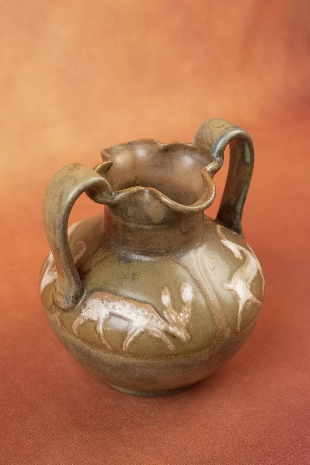 Art Nouveau glazed stoneware vase by Louis Lourioux - wolf mark