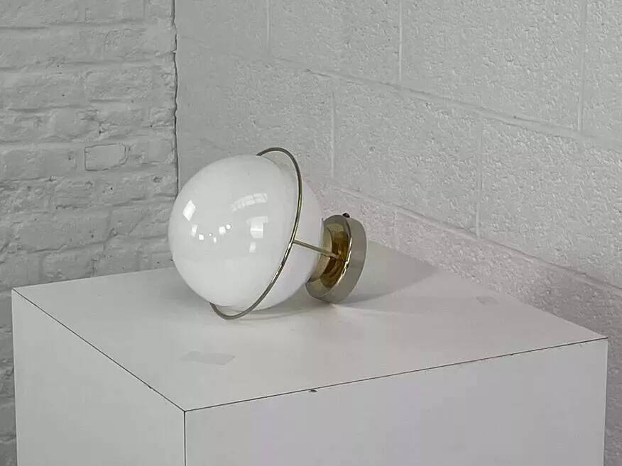 1950s wall lamp in white opaline and brass