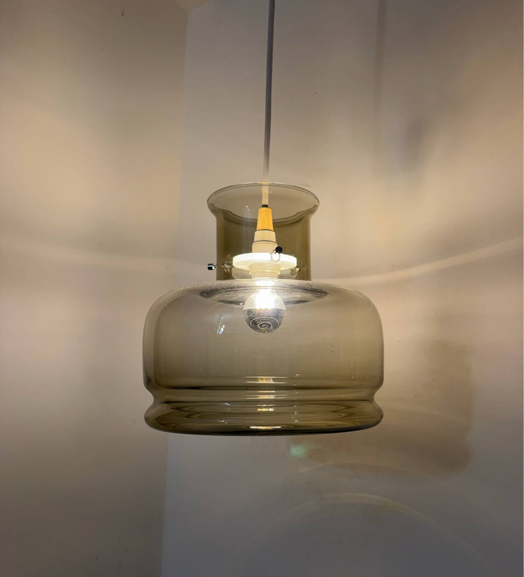 Smoked glass pendant light Space Age 1970s