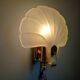 Shell-shaped wall lamp in frosted glass and vintage brass
