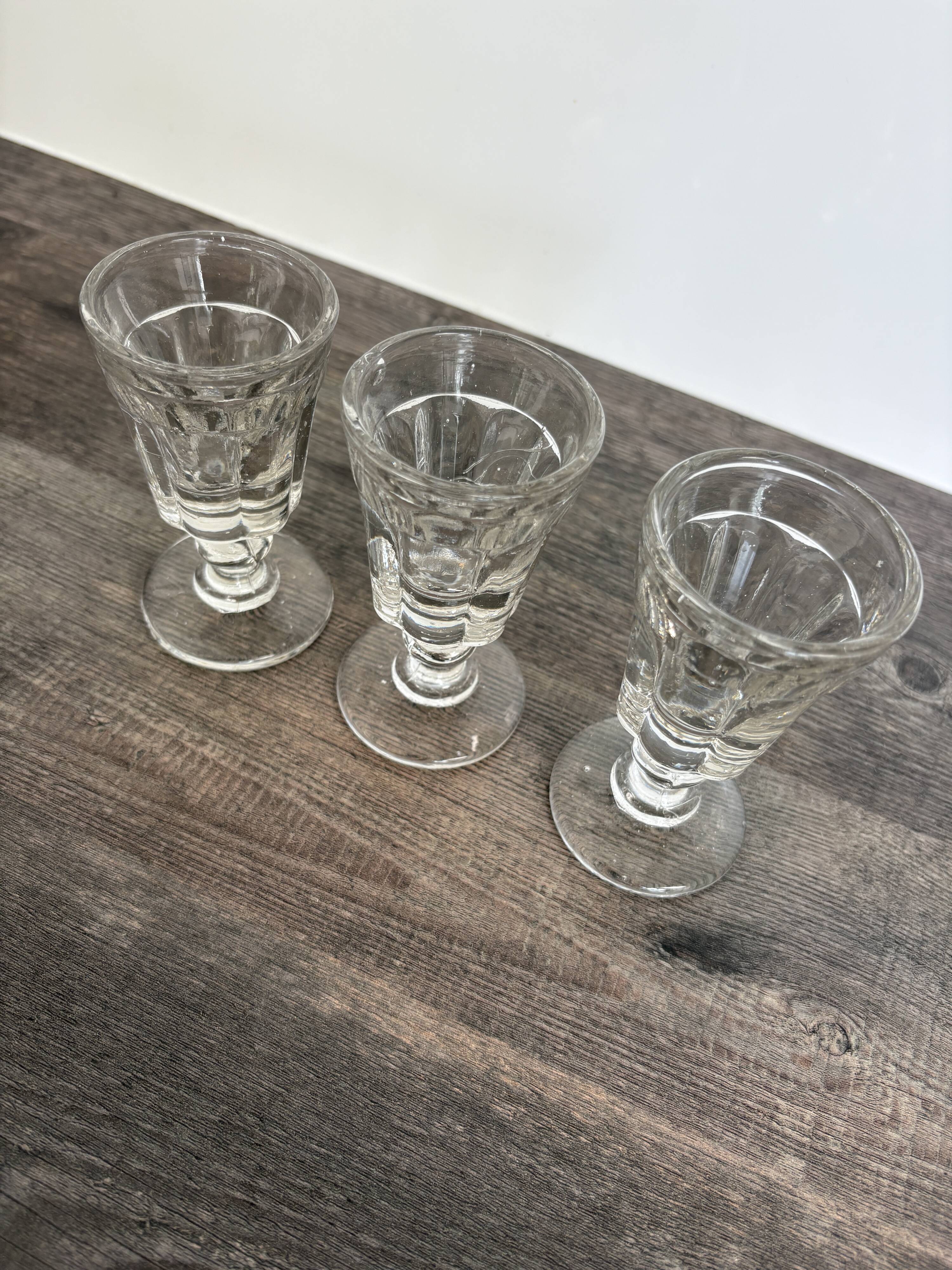 3 small antique glasses from the late 19th century, absinthe type / Napoleon III