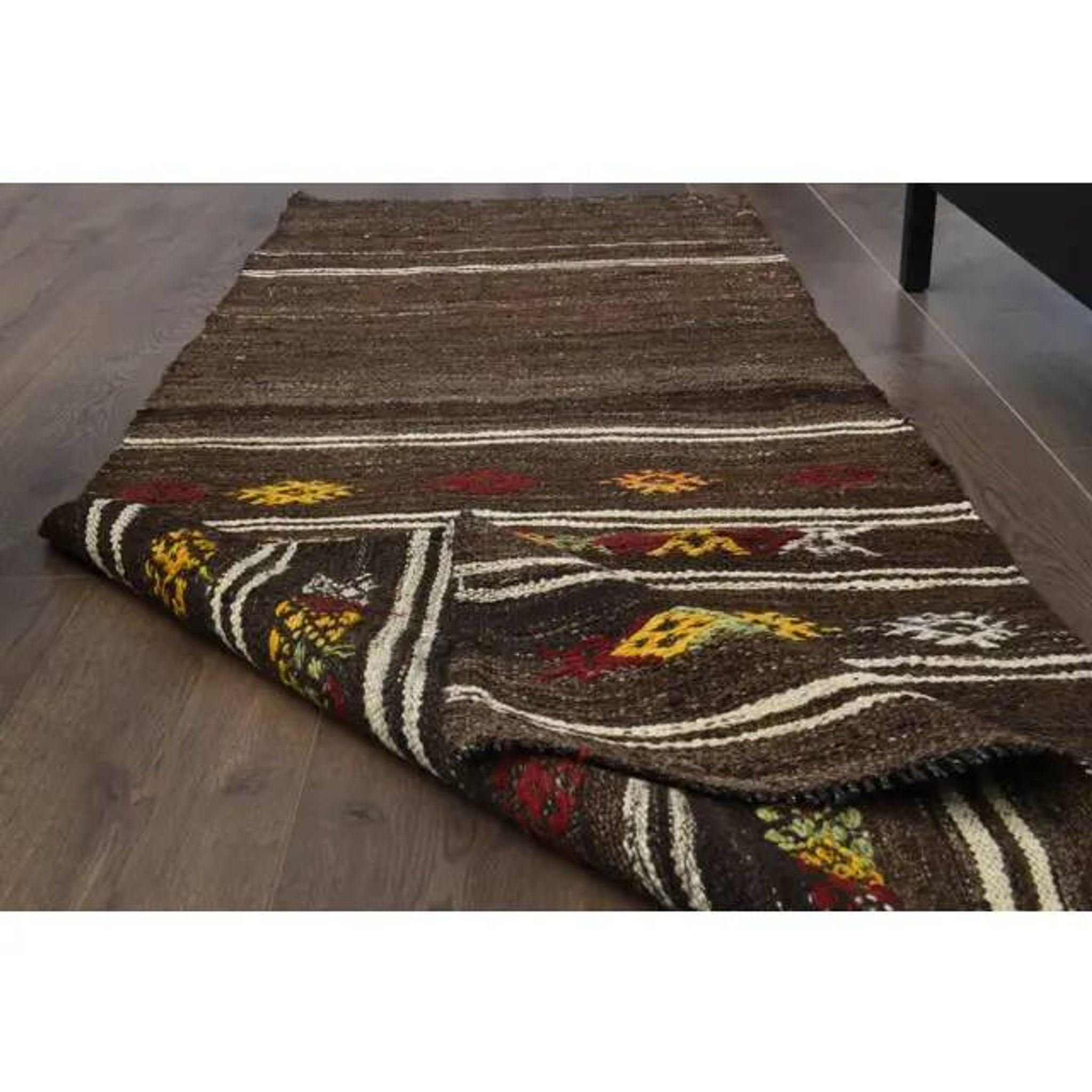 1970s Vintage Turkish Oushak Handmade Wool Cotton Brown Runner Rug 73x207