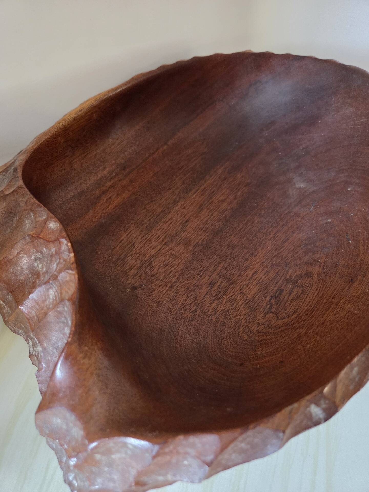 Large monoxyle carved wooden bowl