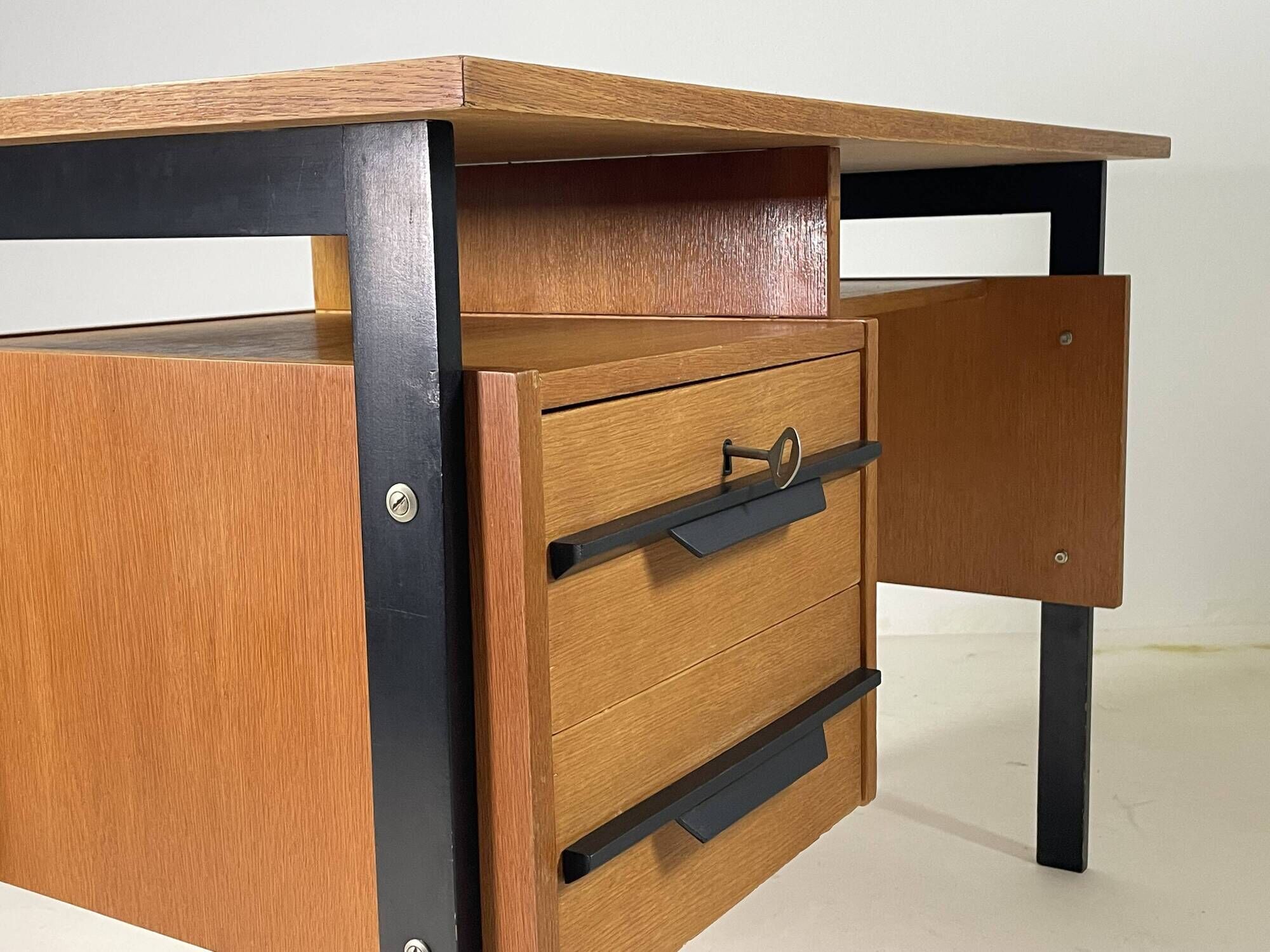 Vintage oak and black wood desk from the 60s