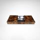 Burl wood and brass metal coffee table with integrated bar by Maison Lancel
