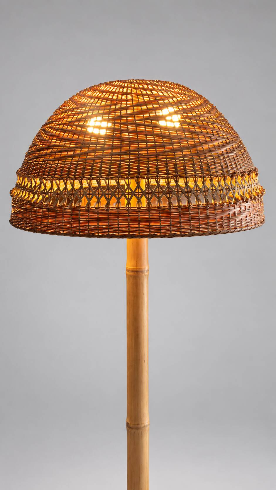 Bamboo and woven rattan floor lamp France 1970