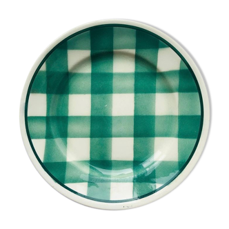 10 petites assiettes creuses à carreaux vertes FN de givors