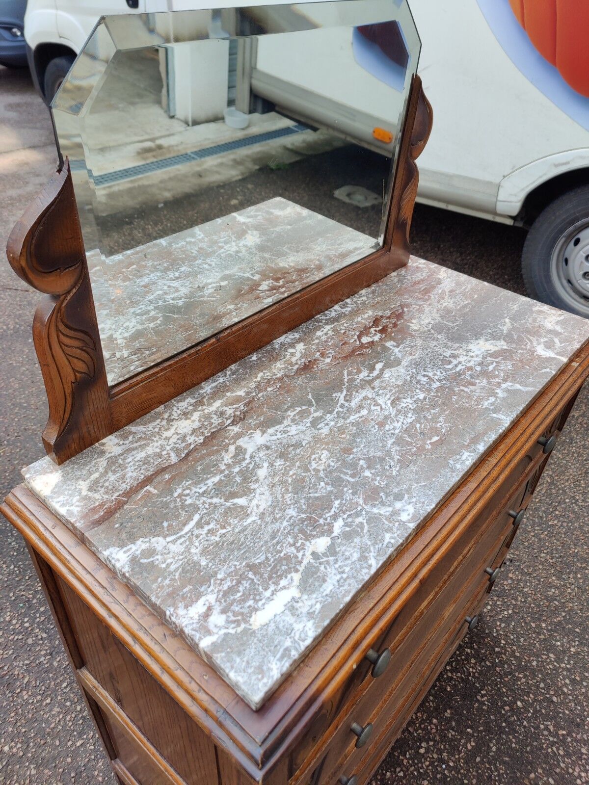 Commode coiffeuse marbre glace bizautee annee 1950